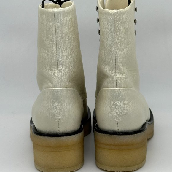 CHANEL 22A Grained Shimmer Leather Lace Up Combat Biker Hiking Ankle Boots - Picture 7 of 16